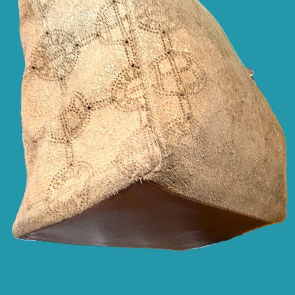 Henri Bendel Large Metallic Pierced Suede Shoulder Bag Carmel Leather EUC - Picture 9 of 12